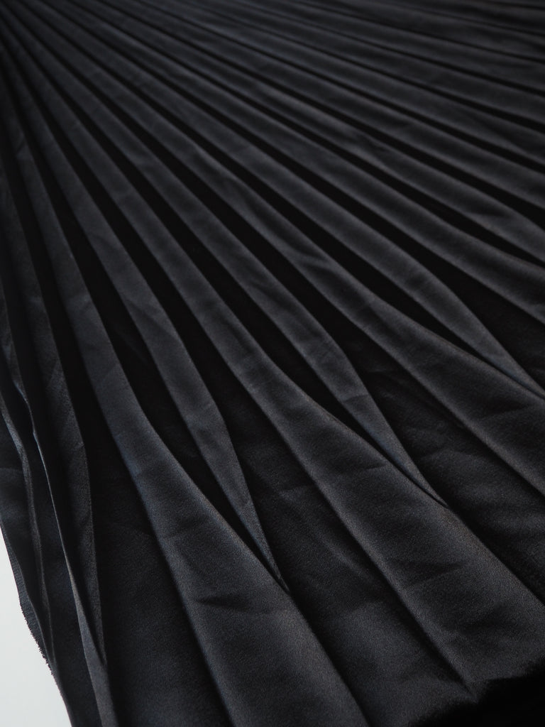 Black Satin Inverted Knife Pleated Skirt Panels