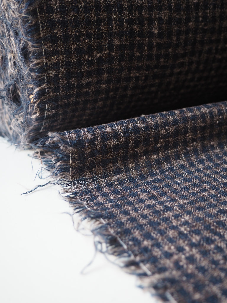 Indigo + Brown Check Linen Bouclé