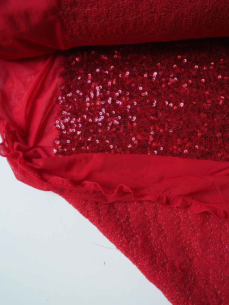 Red Sequin Stretch Mesh