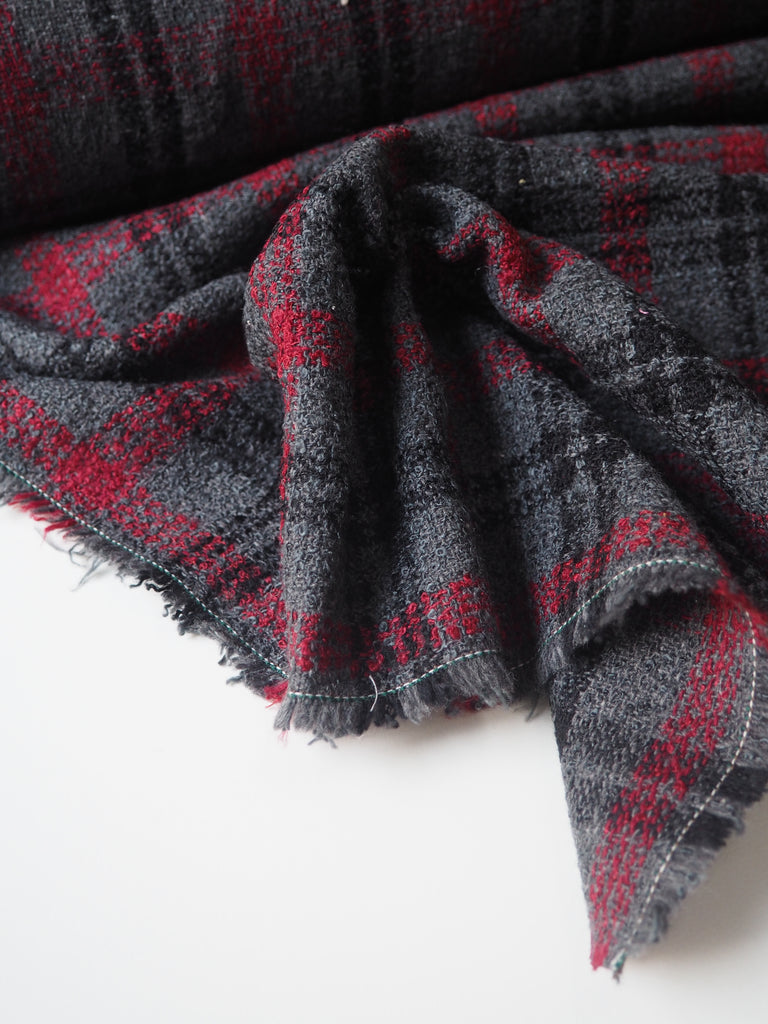 Red + Grey Check Wool Blend Tweed