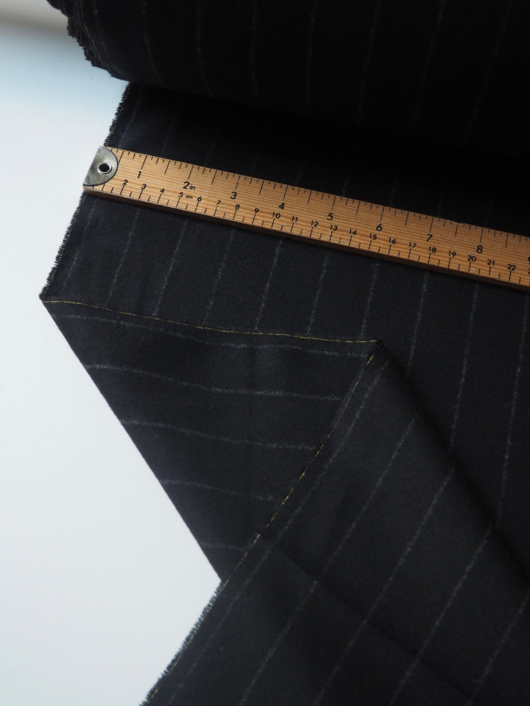 Black Chalk Stripe Wool Flannel