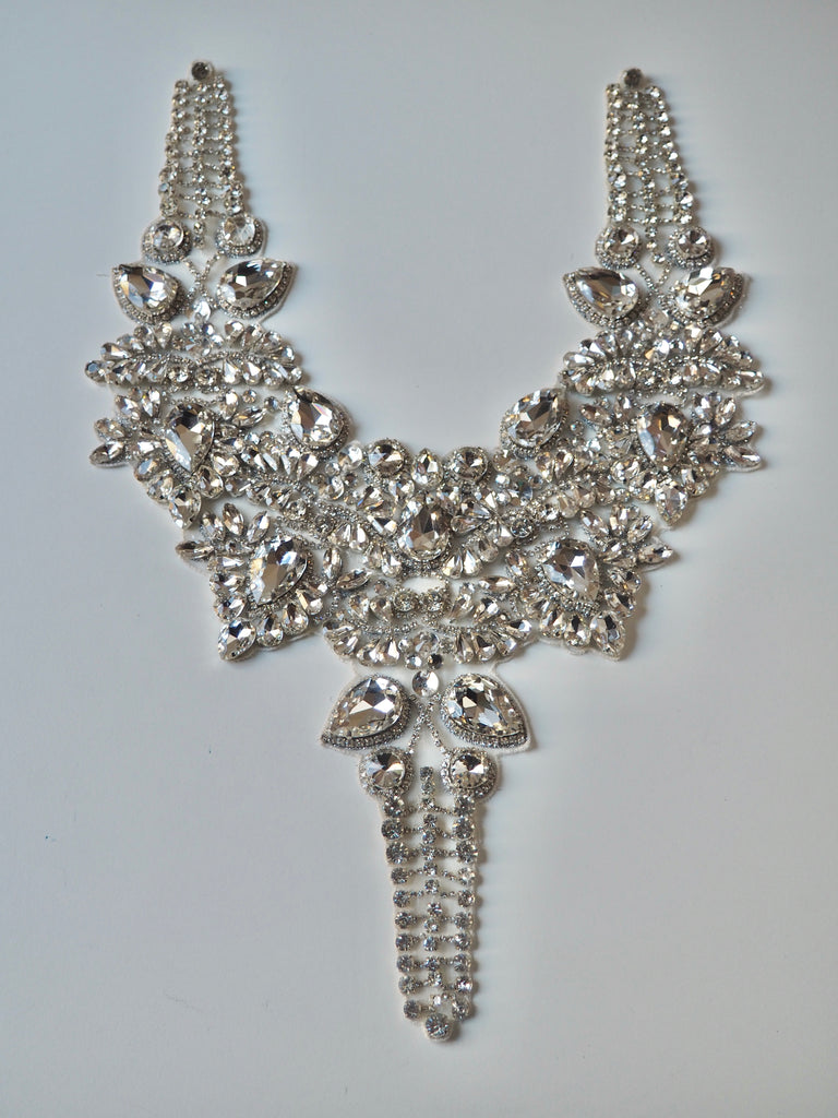 Hand Beaded Extra-Large Silver Crystal Appliqué