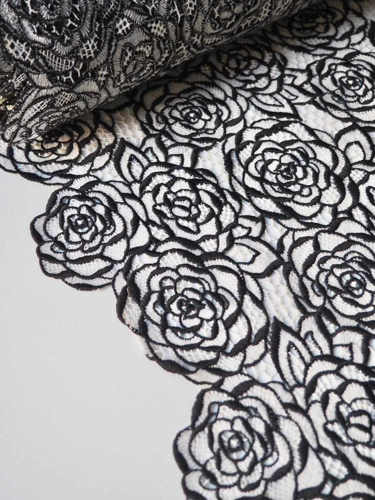 Monochrome Rose Guipure Embroidered Lace