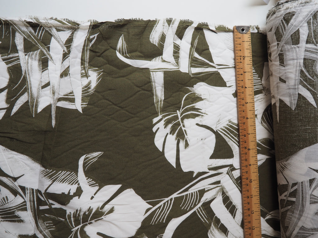 Khaki Green Palm Print Cotton Lawn