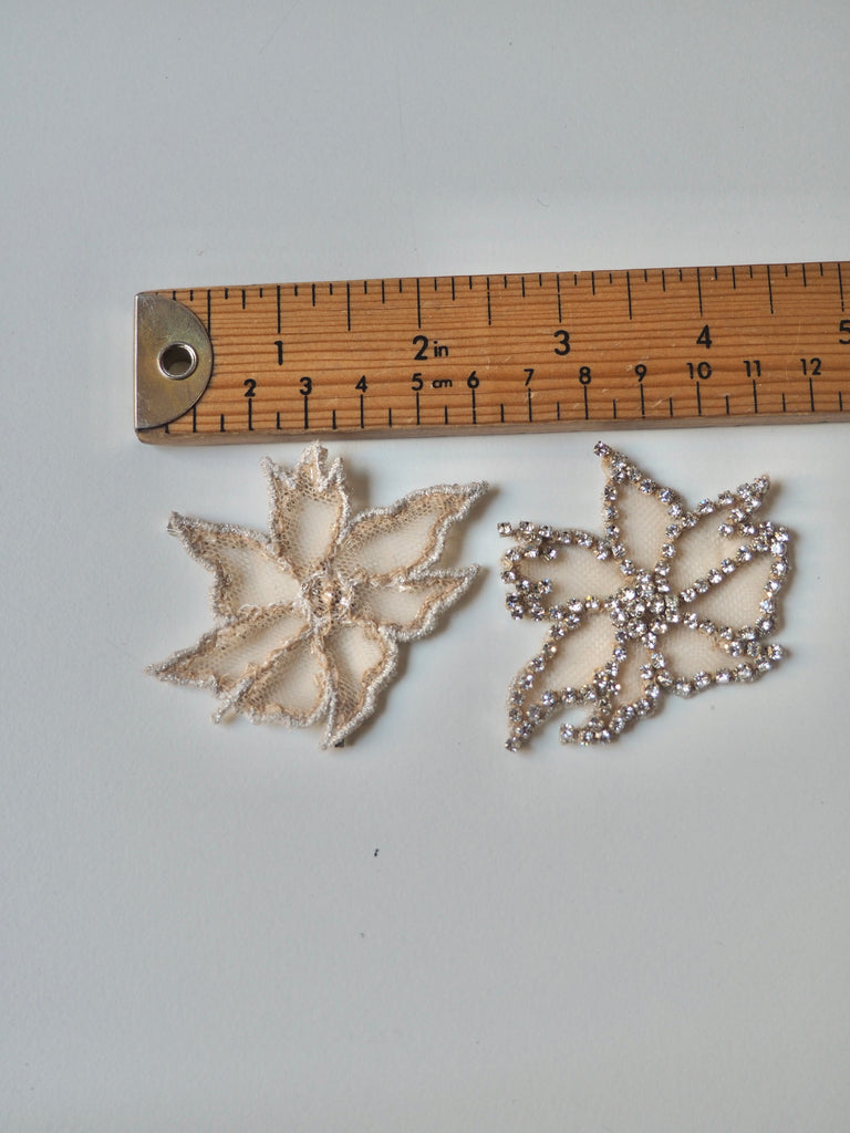 Hand Beaded Small Silver Outline Floral Crystal Appliqué