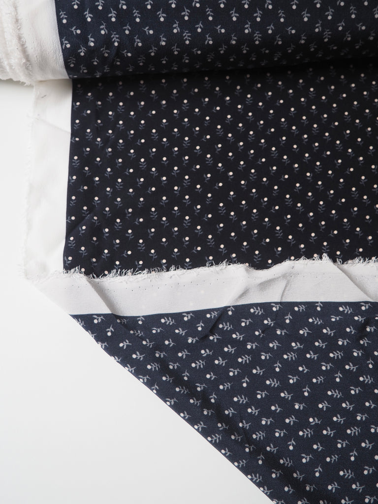 Navy Dainty Leaf Silk Crepe de Chine