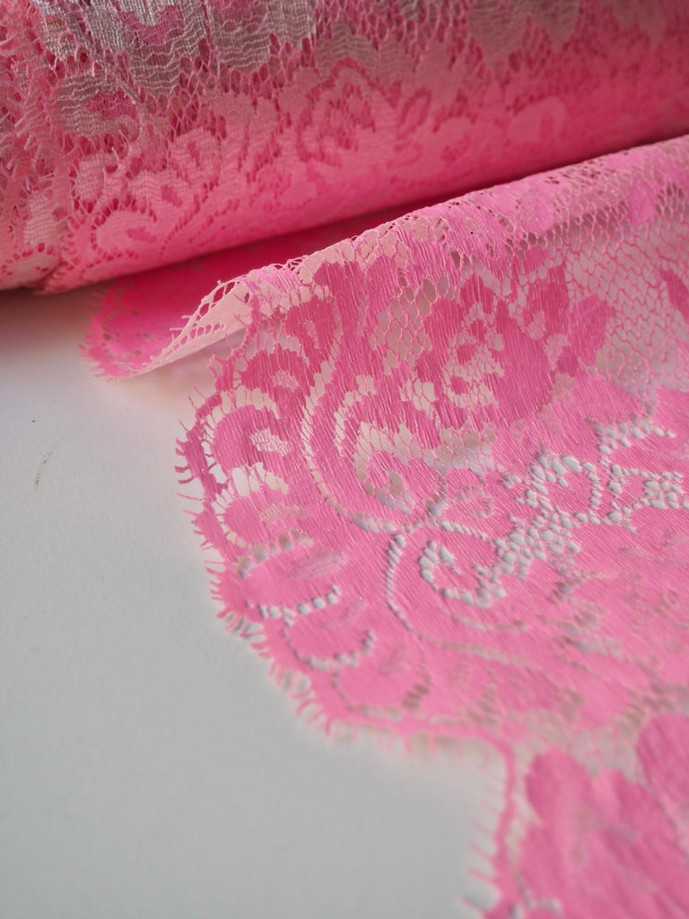 Pink Coated Floral Scallop Lace