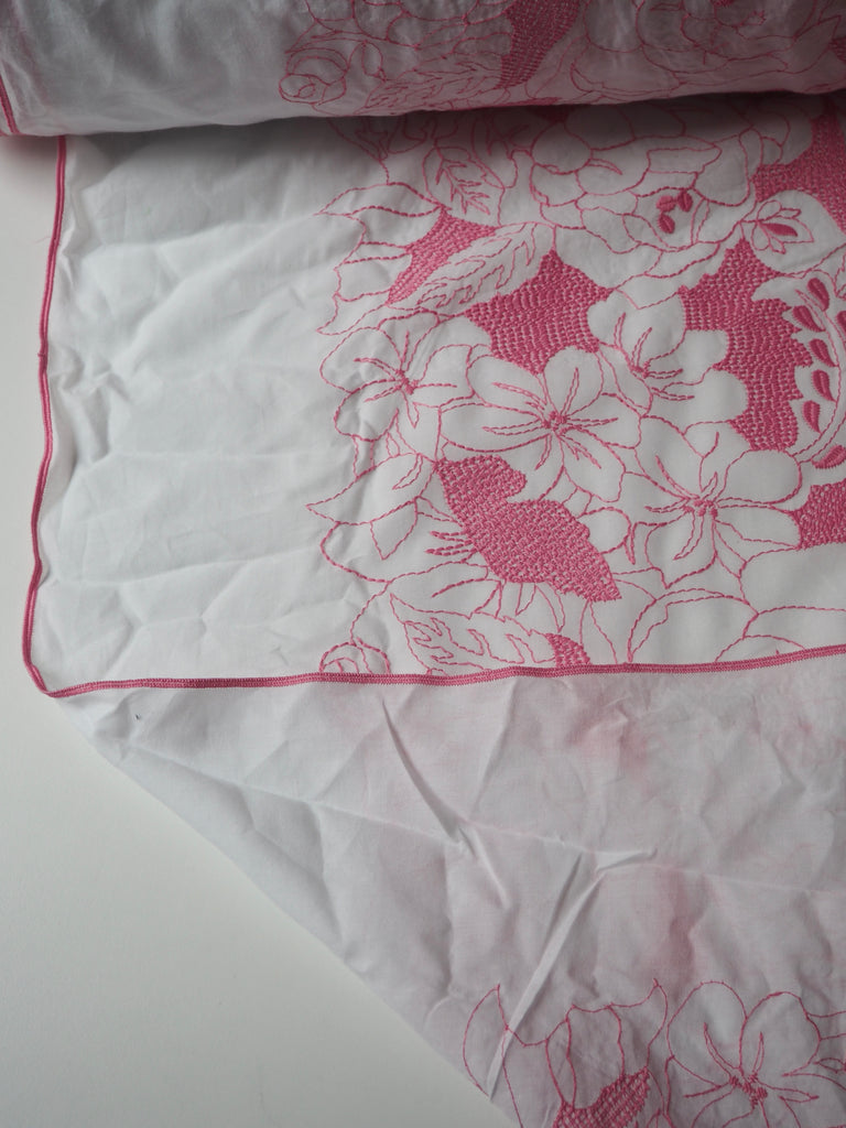 Pink Floral Embroidered Cotton Voile