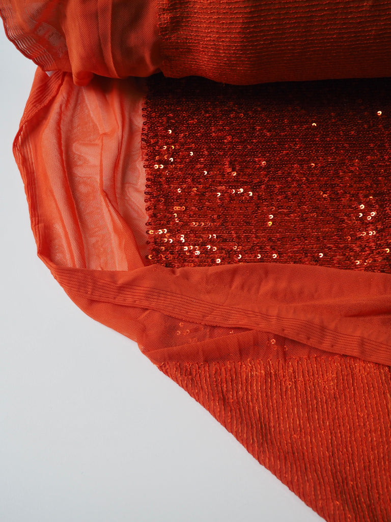 Burnt Orange Sequin Stretch Mesh