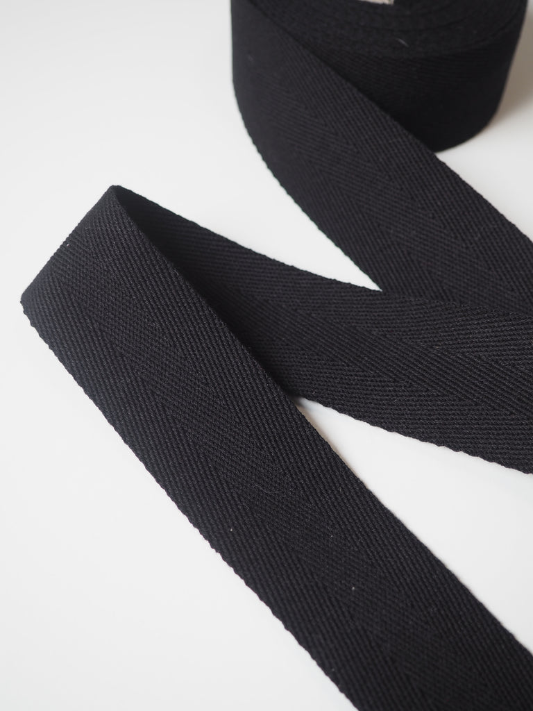 Black Cotton Double Herringbone Webbing 40mm