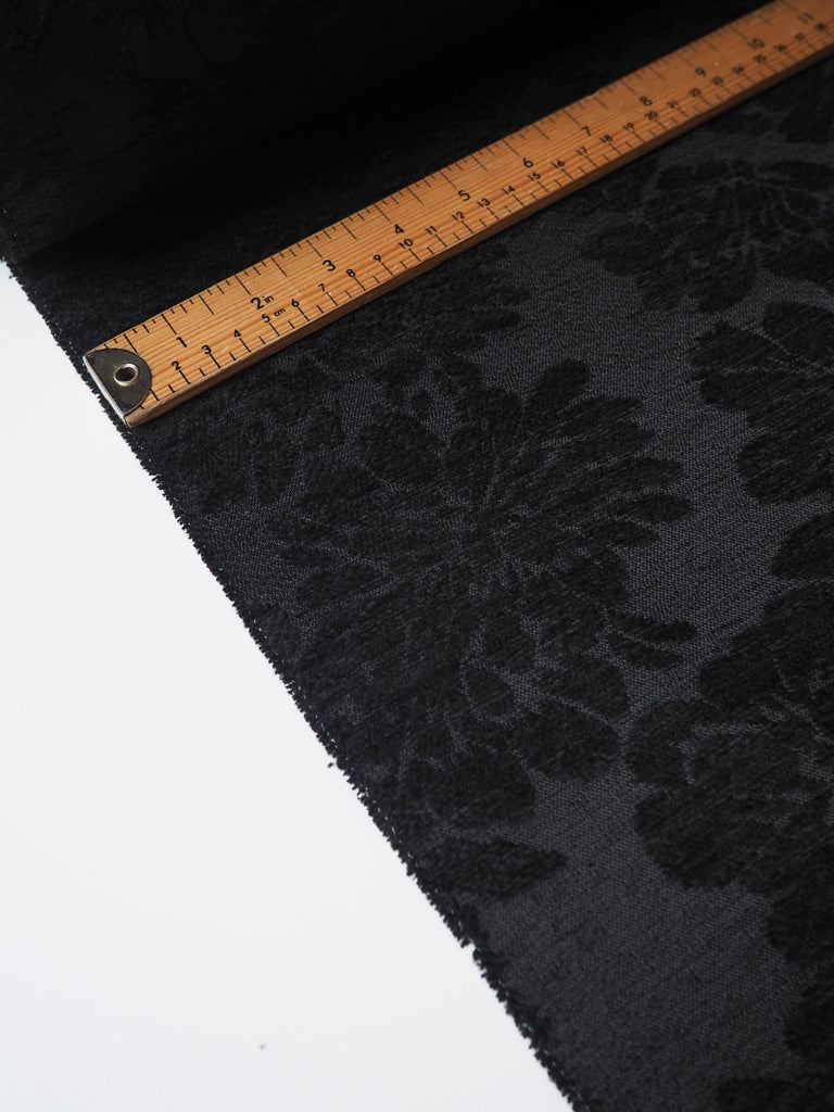 Black Chenille Floral Jacquard