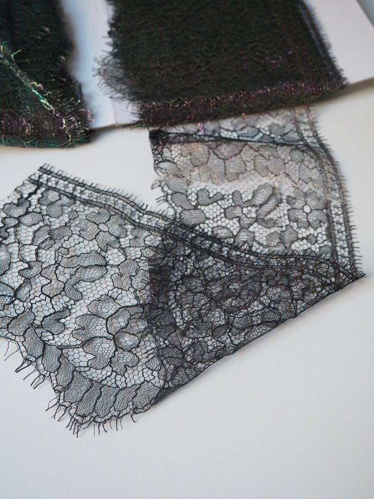 Iridescent Purple + Green Foiled Scalloped Lace Trim 12cm