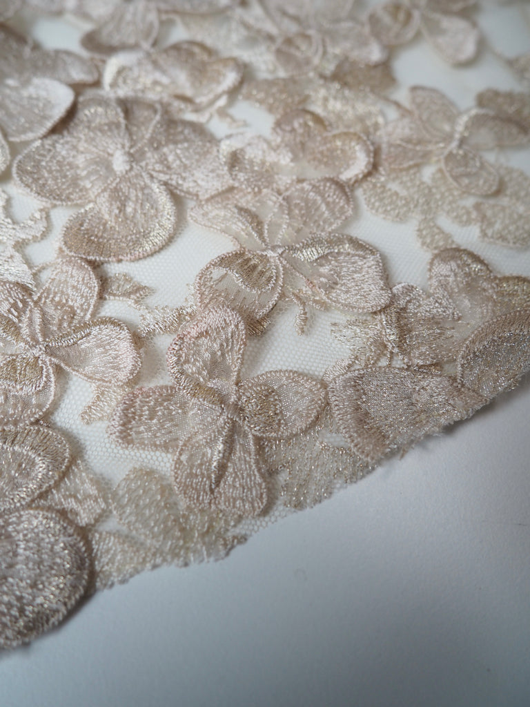 Champagne Embroidered Floral Applique Tulle