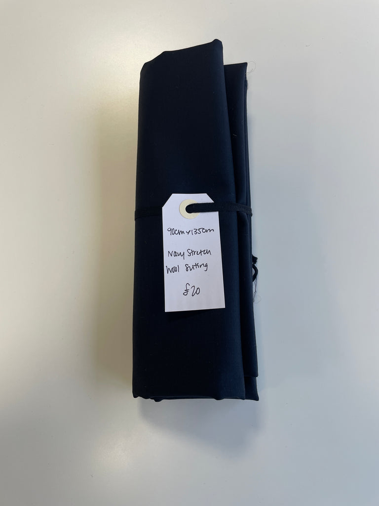 Navy Stretch Wool Suiting Remnant