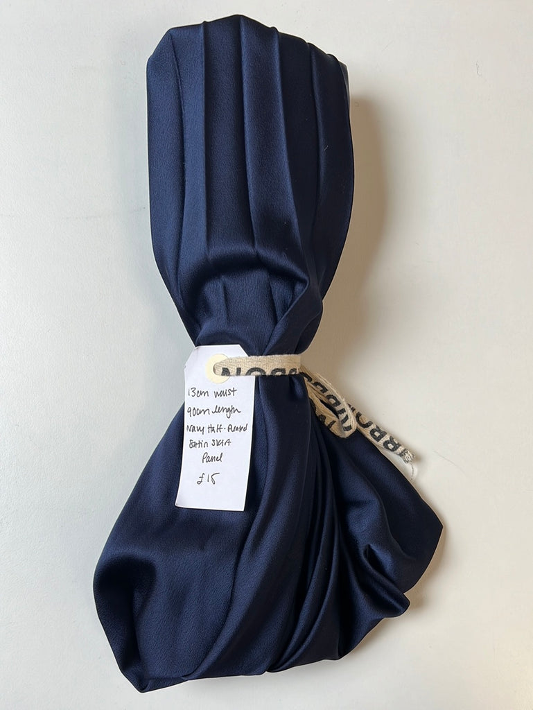 Navy Half Pleated Satin Skirt Panel Remnant