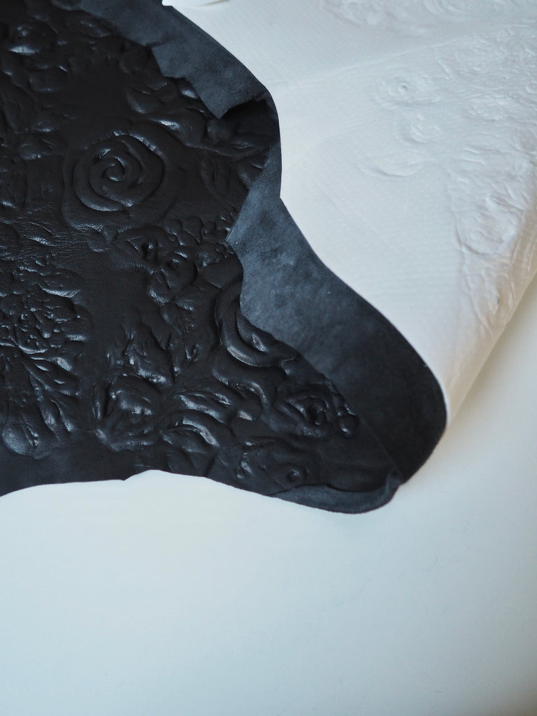 Black Floral Foam Embossed Calfskin