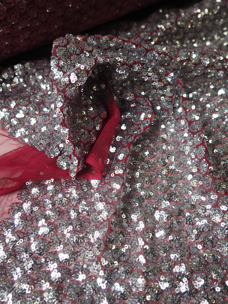 Silver + Red Dot Sequin Tulle