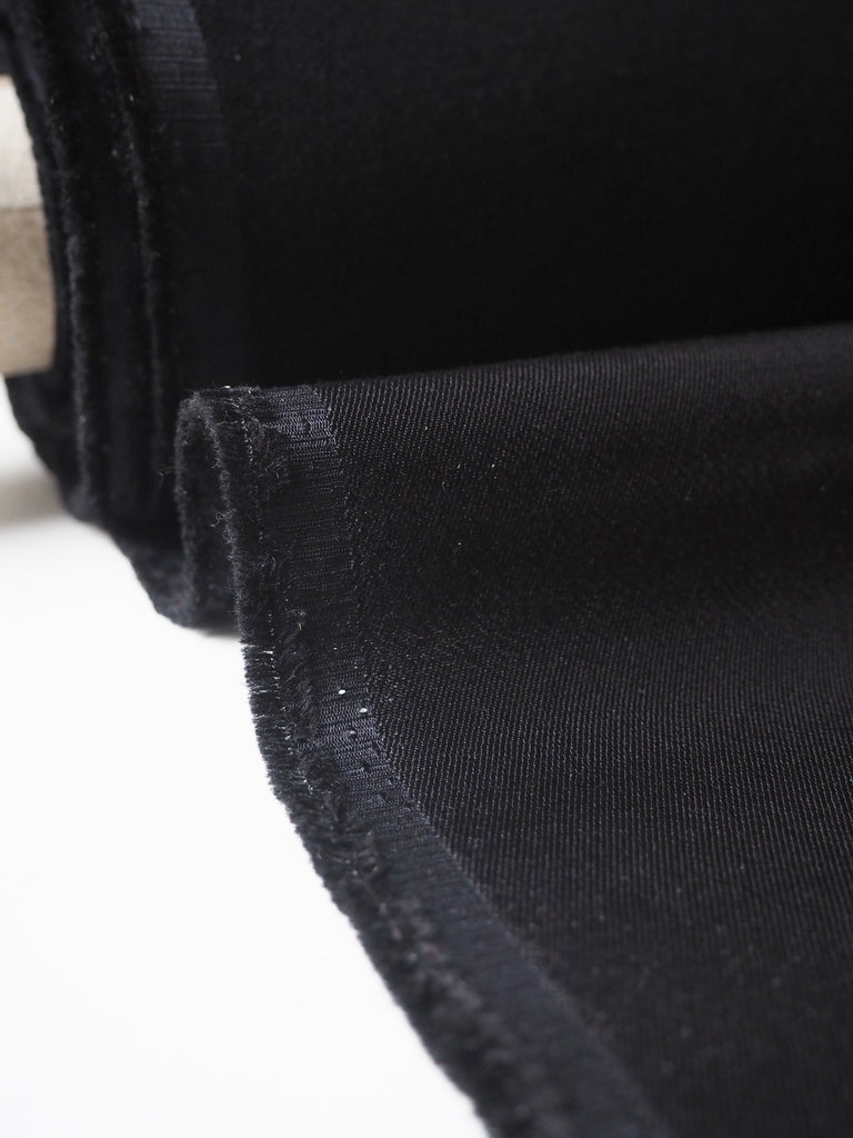 Black Satin Wool Twill