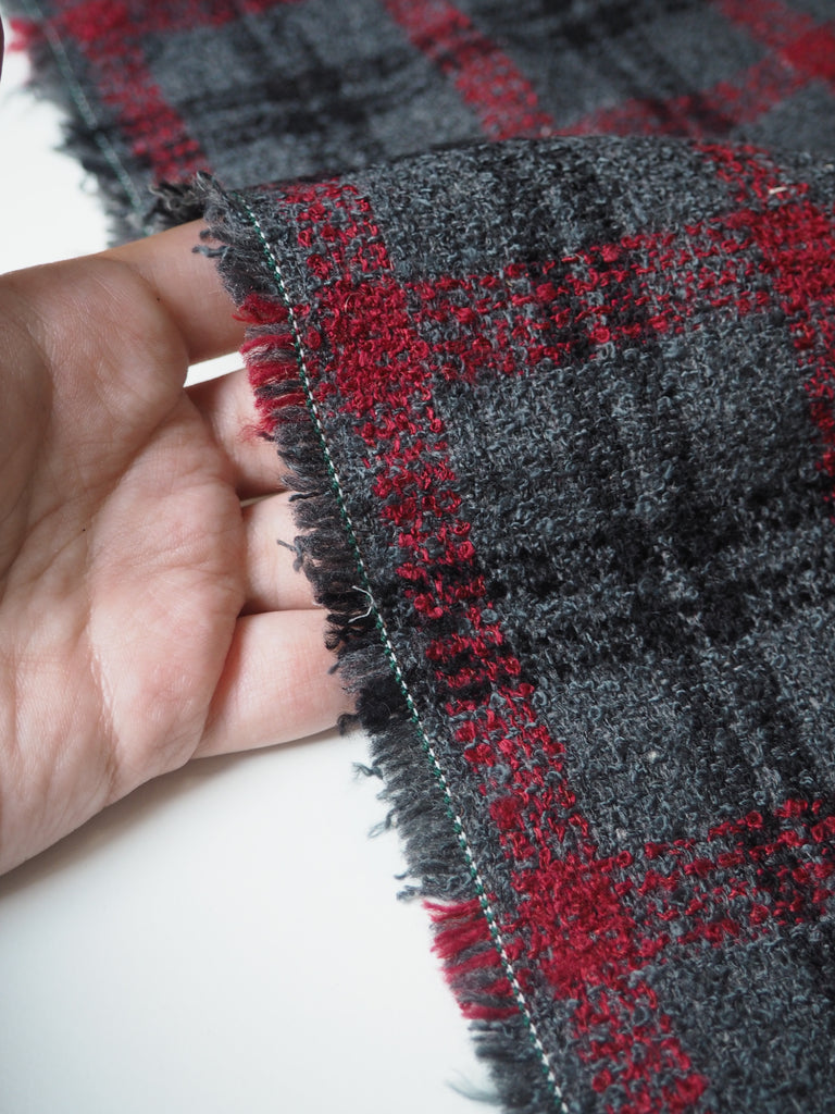Red + Grey Check Wool Blend Tweed