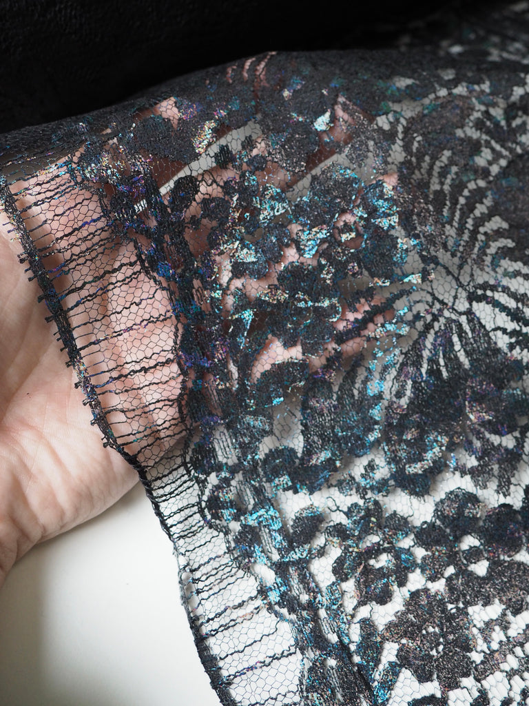 Black Holographic Foiled French Lace