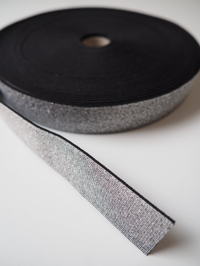 Silver Metallic Lurex Elastic 35mm