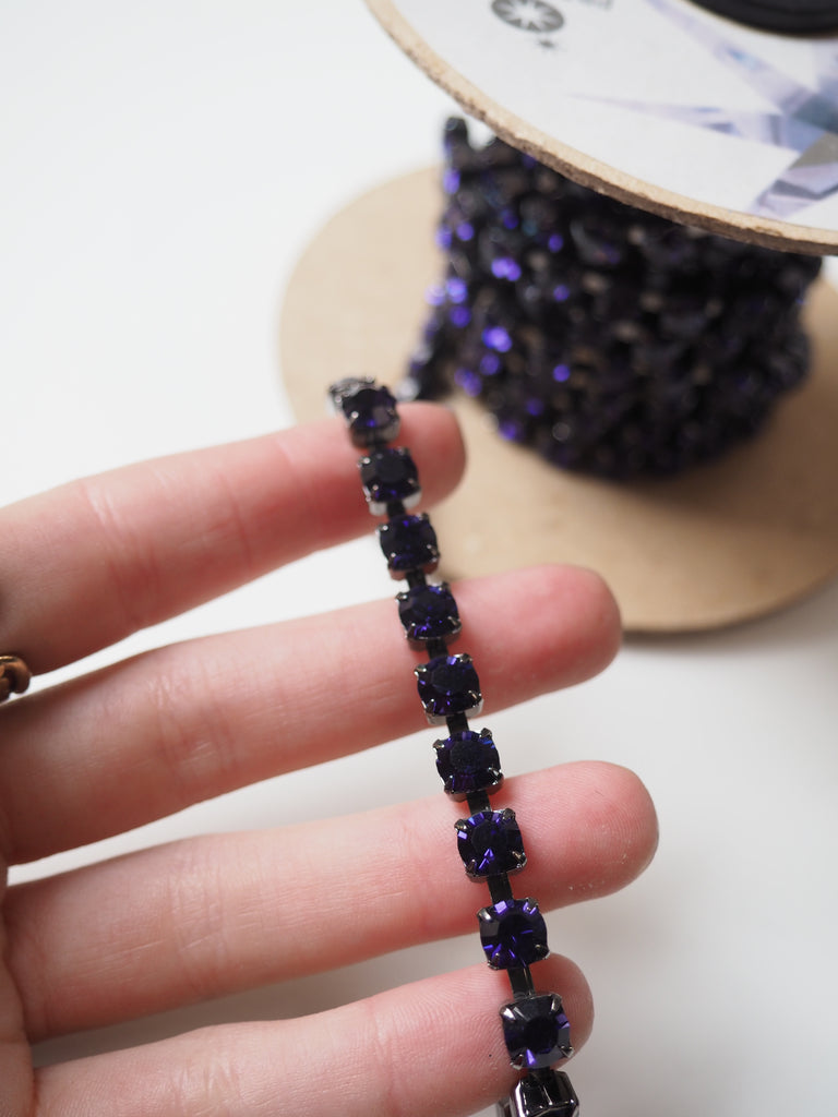 Preciosa Purple Crystal + Gunmetal Cup Chain - 5mm