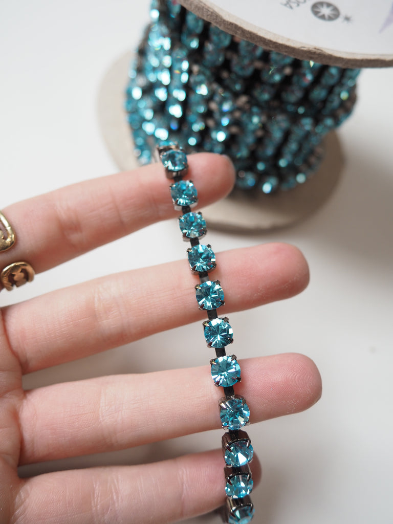 Preciosa Turquoise Crystal + Pewter Cup Chain - 5mm