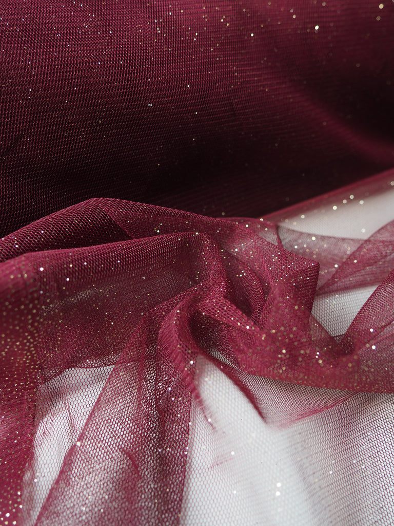 Merlot Gold Glitter Tulle