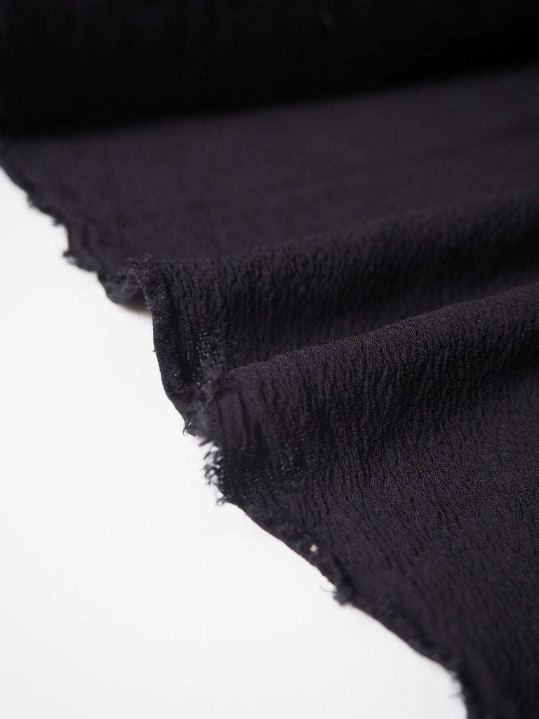 Black Stretch Lightweight Crinkle Cloqué