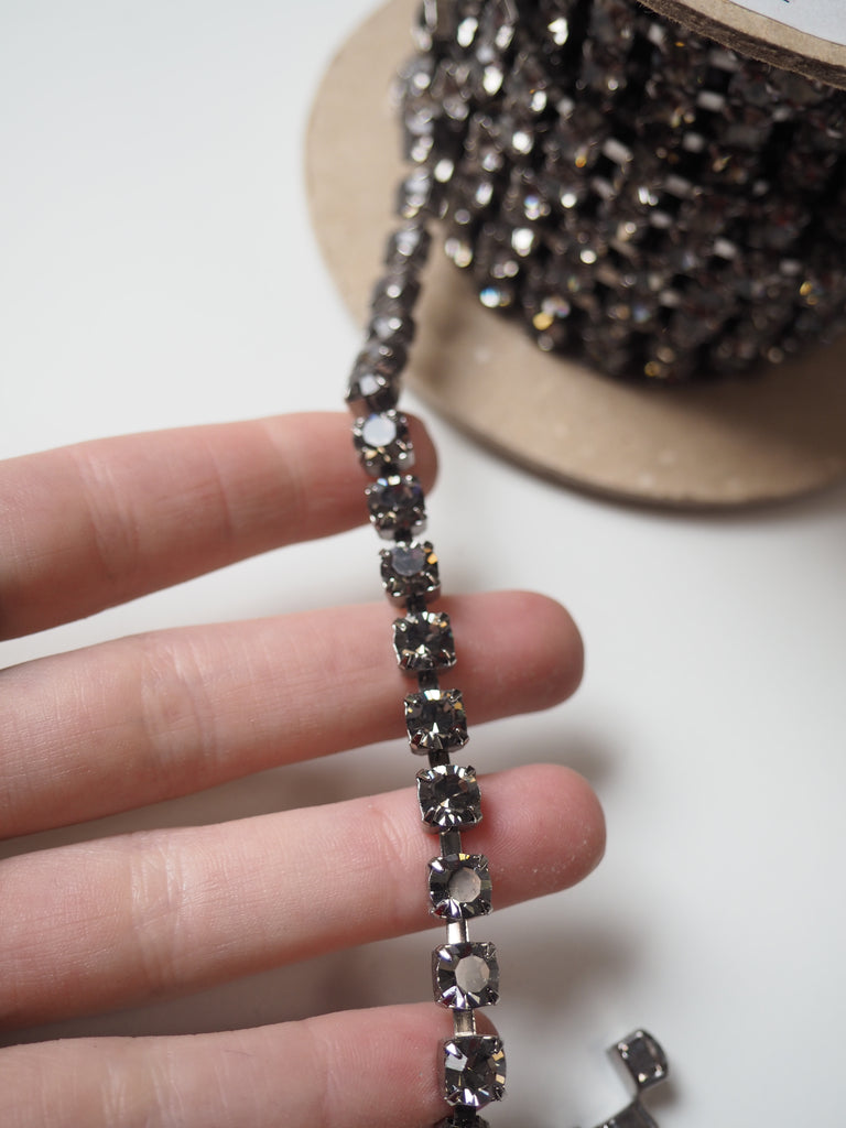 Preciosa Black Crystal + Pewter Metal Cup Chain - 5mm