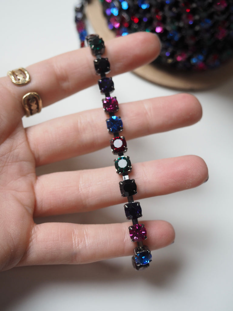 Preciosa Multicolour Crystal + Gunmetal Cup Chain - 5mm