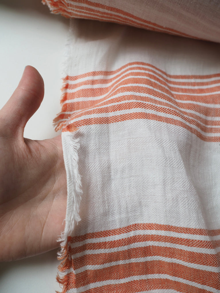 Orange Herringbone Stripe Linen