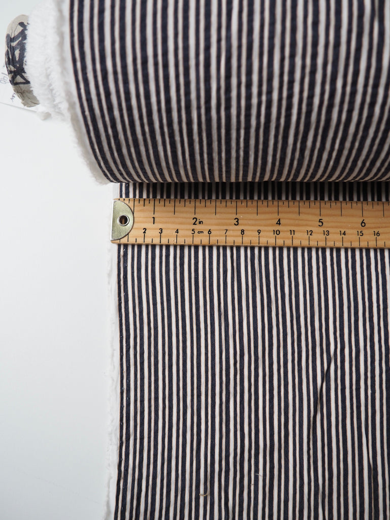 Navy Multi Stripe Cotton Seersucker