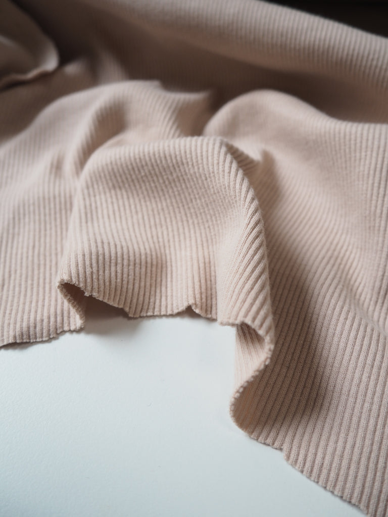 Beige Cotton 2x2 Rib Jersey