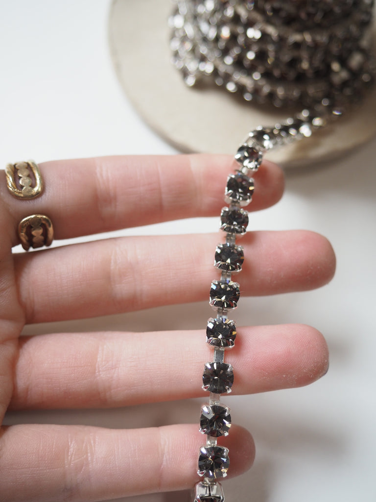 Preciosa Black Crystal + Silver Metal Cup Chain - 5mm