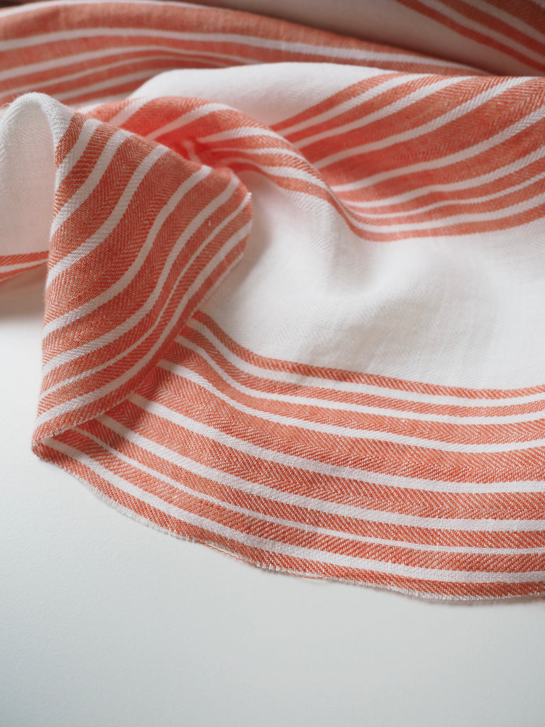 Orange Herringbone Stripe Linen