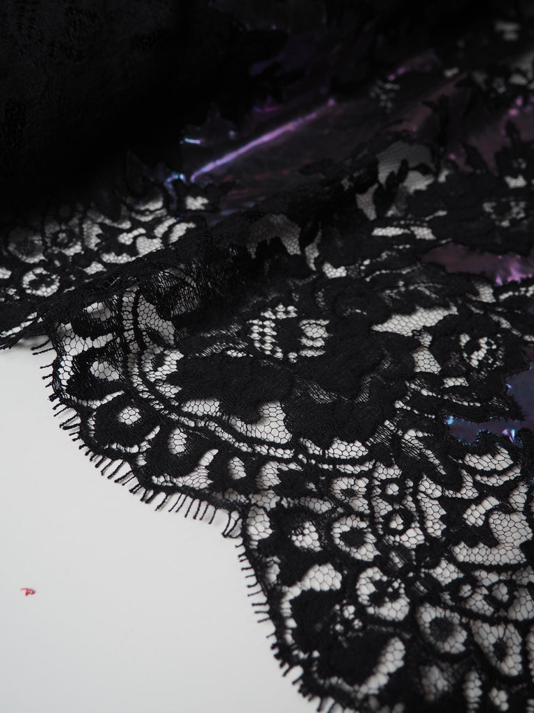 Holographic Black Plastic Cut-away Lace