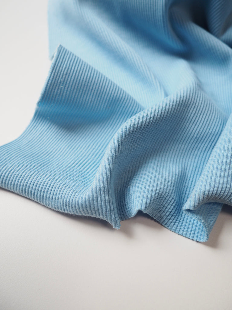 Powder Blue Cotton 2x2 Rib Jersey