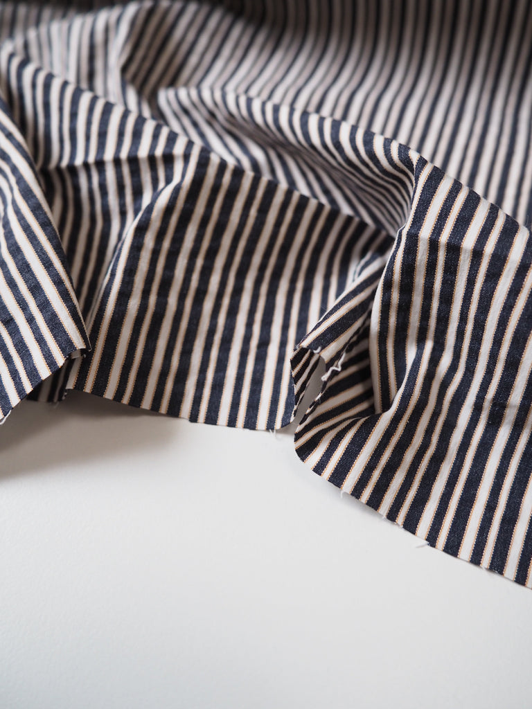 Navy Multi Stripe Cotton Seersucker