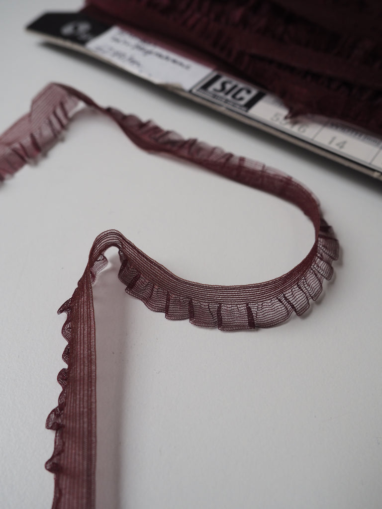 Shindo Burgundy Organdy Stretch Frill Trim 14mm