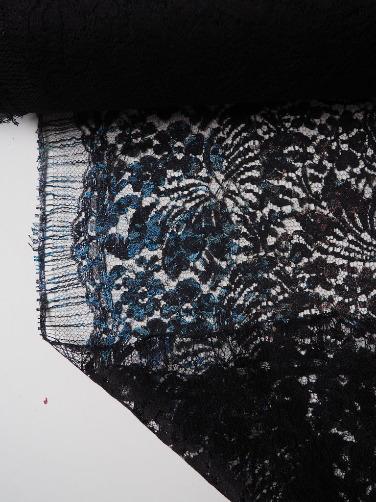 Black Holographic Foiled French Lace