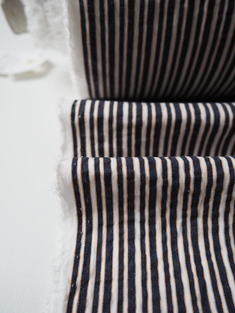 Navy Multi Stripe Cotton Seersucker