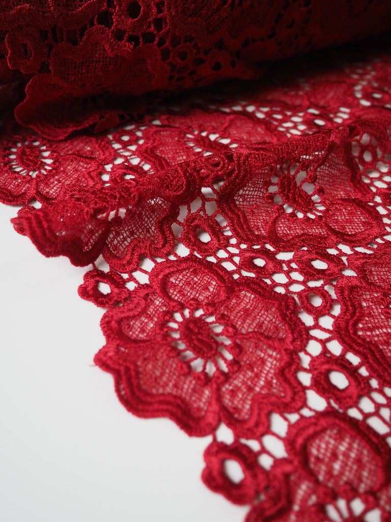 Red Dahlia Satin Guipure Lace