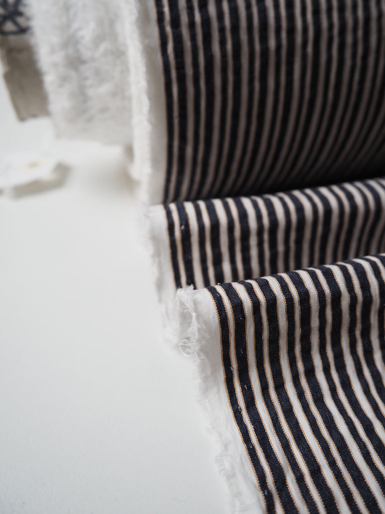 Navy Multi Stripe Cotton Seersucker