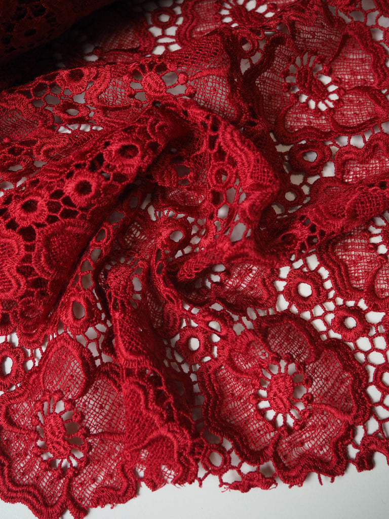 Red Dahlia Satin Guipure Lace