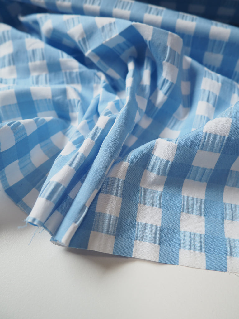 Blue Gingham Cotton Seersucker