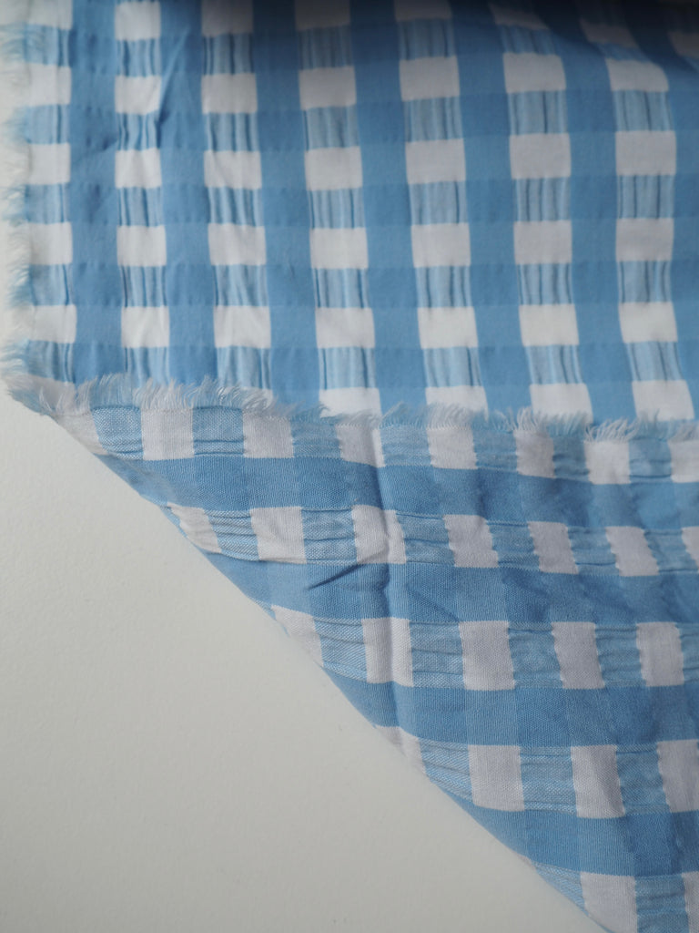 Blue Gingham Cotton Seersucker