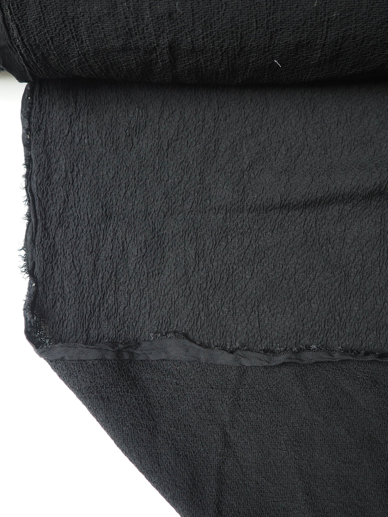 Black Stretch Lightweight Crinkle Cloqué