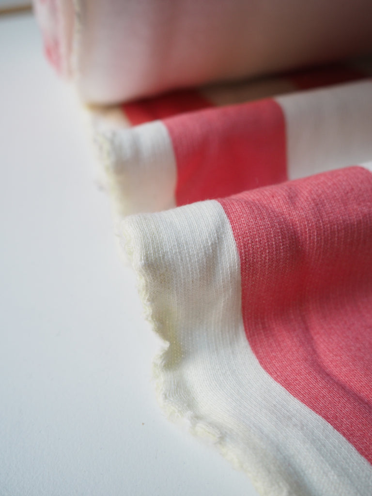 Coral Stripe Organic Fleece Backed Sweatshirting