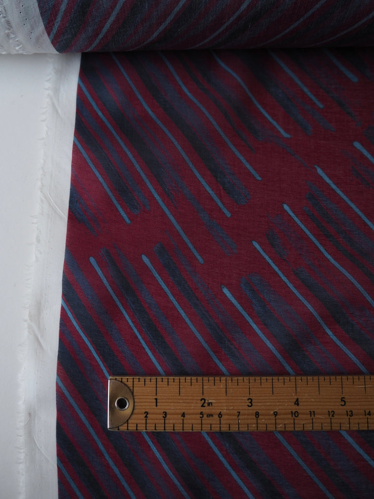 Burgundy and Navy Bias Brushstroke Cotton Voile